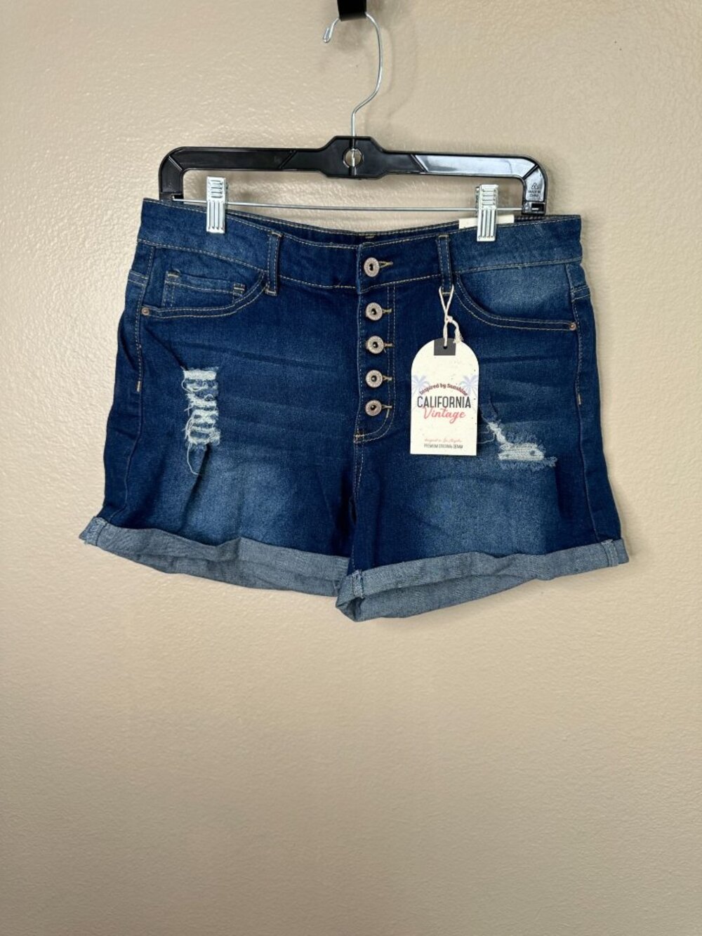 California Vintage Womens Distressed Denim Shorts NEW 13 Rolled Hem Button Fly